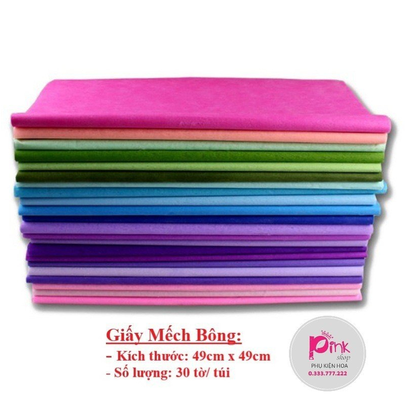30 Tờ Giấy Mếch Gói Hoa Mềm Mại Làm Lớp Lót Bó Hoa Tháp Bánh Oản 18 màu 50x50cm - PK0054