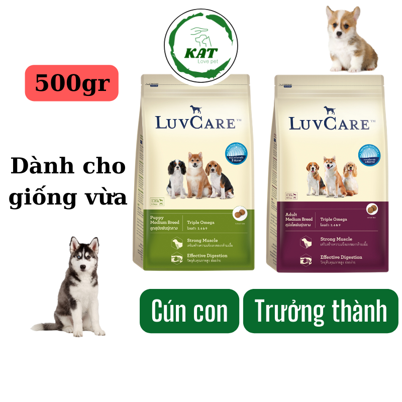 Hạt thức ăn cho chó Luvcare - Dành cho chó giống vừa - Gói 500gr - KAT Store