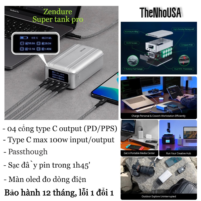 Pin sạc dự phòng Zendure SuperTank Pro 26800mAh Type C 100W PD 3.0/PPS 5A/QC BH 12T