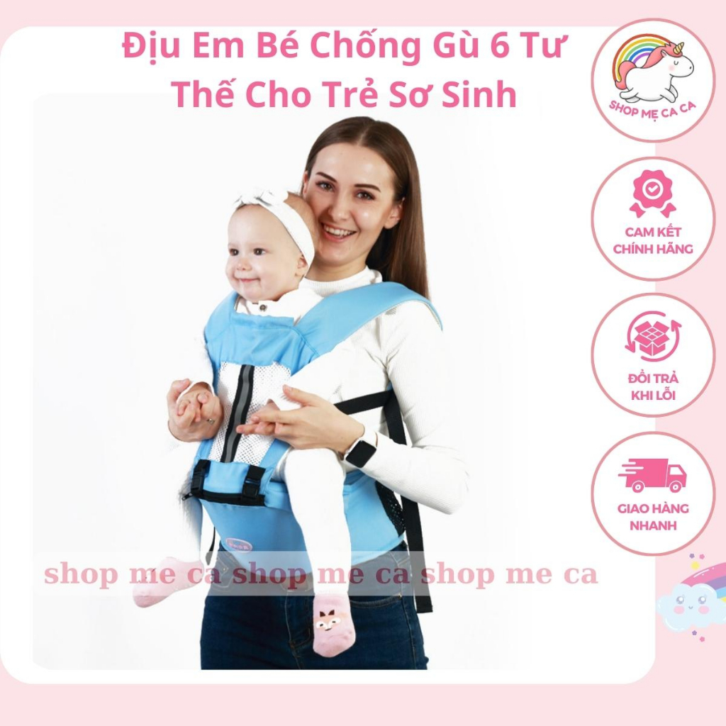 Địu Em Bé Chống Gù 6 Tư Thế Cho Trẻ Sơ Sinh, Đai Địu Em Bé Đi Xe Máy, Có Đệm Ghế Ngồi, Chất Liệu Vải Cotton 5 Màu Sắc