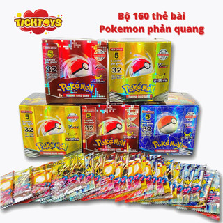 Hộp 160 Thẻ Bài Pokemon TCG Bóng Bộ Thẻ Kim Loại Vàng Bạc Đen Pokemon