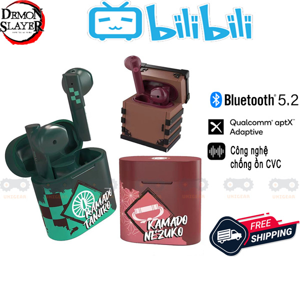 Tai nghe không dây demon slayer có case thùng gỗ cute đi kèm-tai nghe bluetooth kimetsu no yaiba