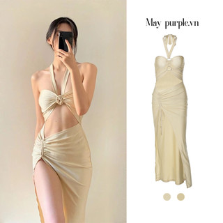[ HOẢ TỐC - HN Maypurple.vn] Đầm Lụa Sling Dress Màu Be Đi Biển Gợi Cảm BST HÈ 2023