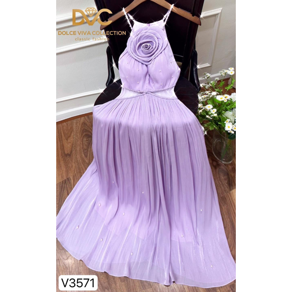 V3571 Váy maxi tím cổ yếm dáng dài đi biển  váy cổ yếm đính hoa đi chơi nữ tính
