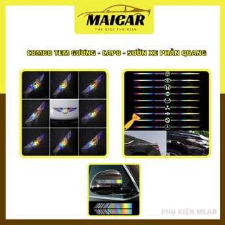 Combo tem dán mui xe - sườn xe - gương xe phản quang laser logo nhiều hãng