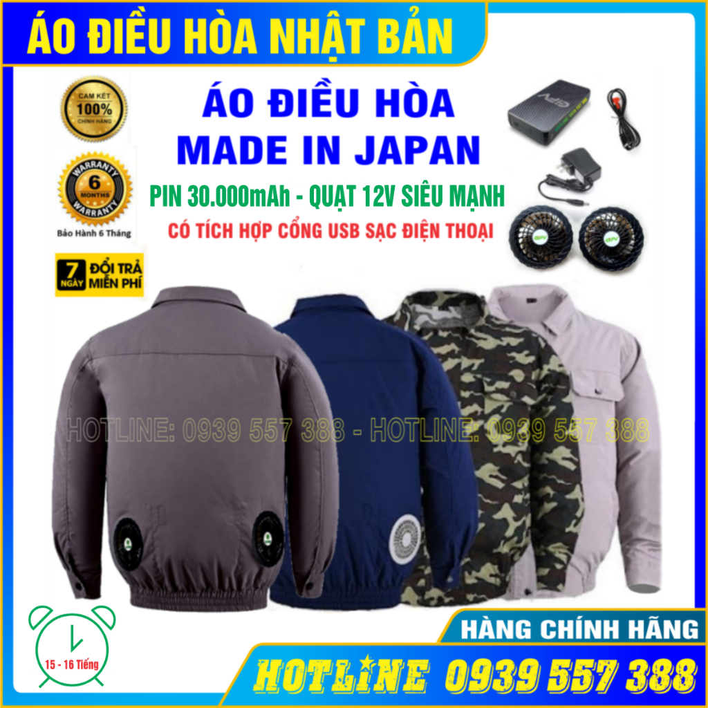 ÁO ĐIỀU HÒA CHÍNH HÃNG NHẬT BẢN PIN 30.000mAh - QUẠT 12V SIÊU MẠNH, ÁO QUẠT LÀM MÁT CHỐNG NẮNG NÓNG BẢO HỘ LAO ĐỘNG