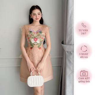 [MERR0033] Đầm Ren Phối Tafta Hoa Ốp Nổi Kèm Ảnh Thật | MERRCHUYENVAY