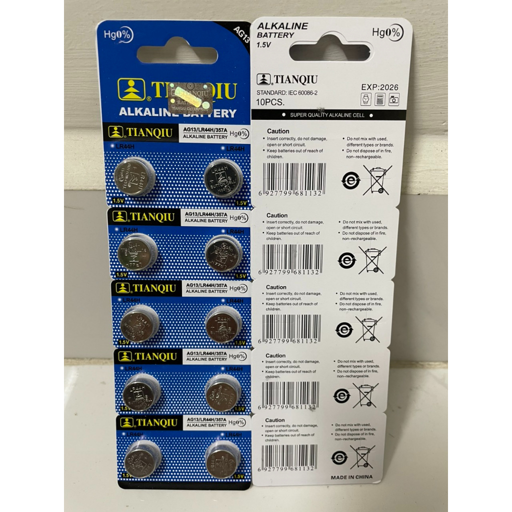 PIN CÚC ÁO  Alkaline Batery AG13/LR44H 1.5V, VỈ 10 VIÊN