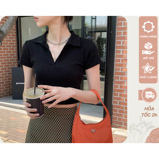 Áo croptop có cổ ngắn tay kiểu ôm body Madela