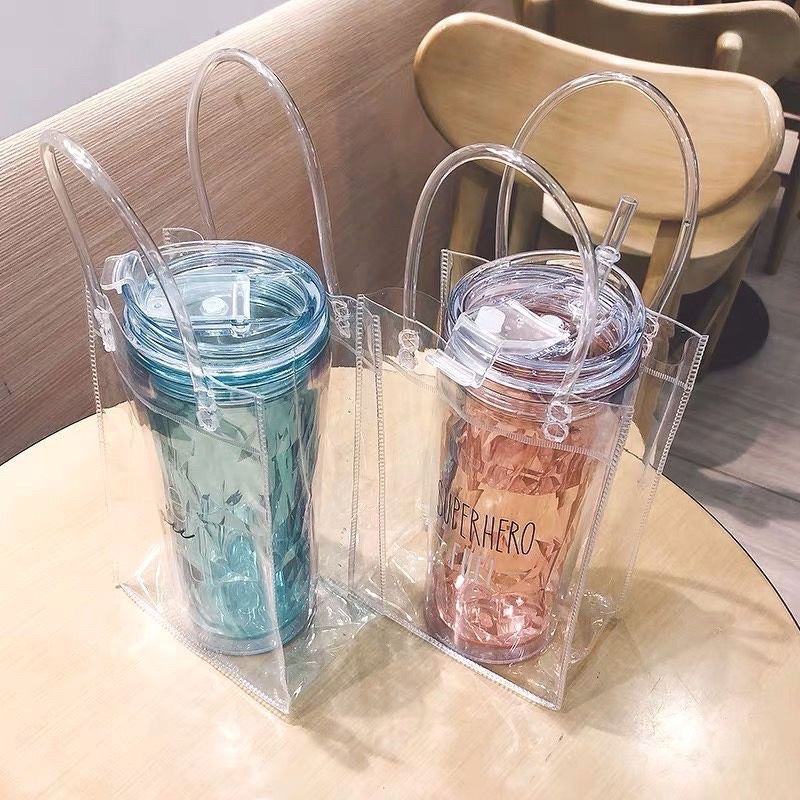 Túi trong suốt đựng bình giữ nhiệt, bình nước kích thước 25x10x10cm làm từ nhựa PVC cao cấp Có Quai Xách Sang Chảnh