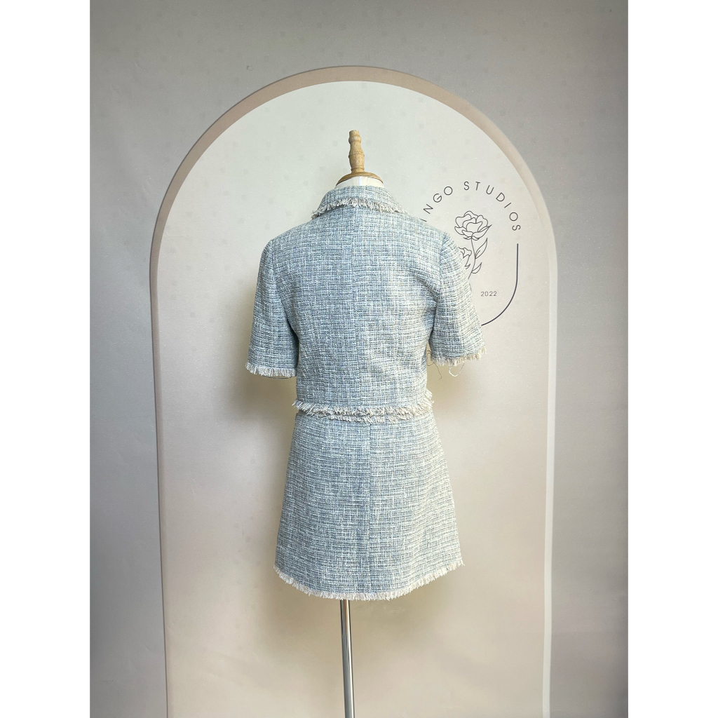 S2005 New nguyên tag Set áo váy DCHIC Hàng hiệu chính hãng thời trang nữ màu xanh size S thanh lý ký gửi