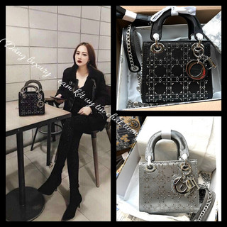✅túi cd lady satin - bản spsl - size 18cm - vải satin đính kim sa