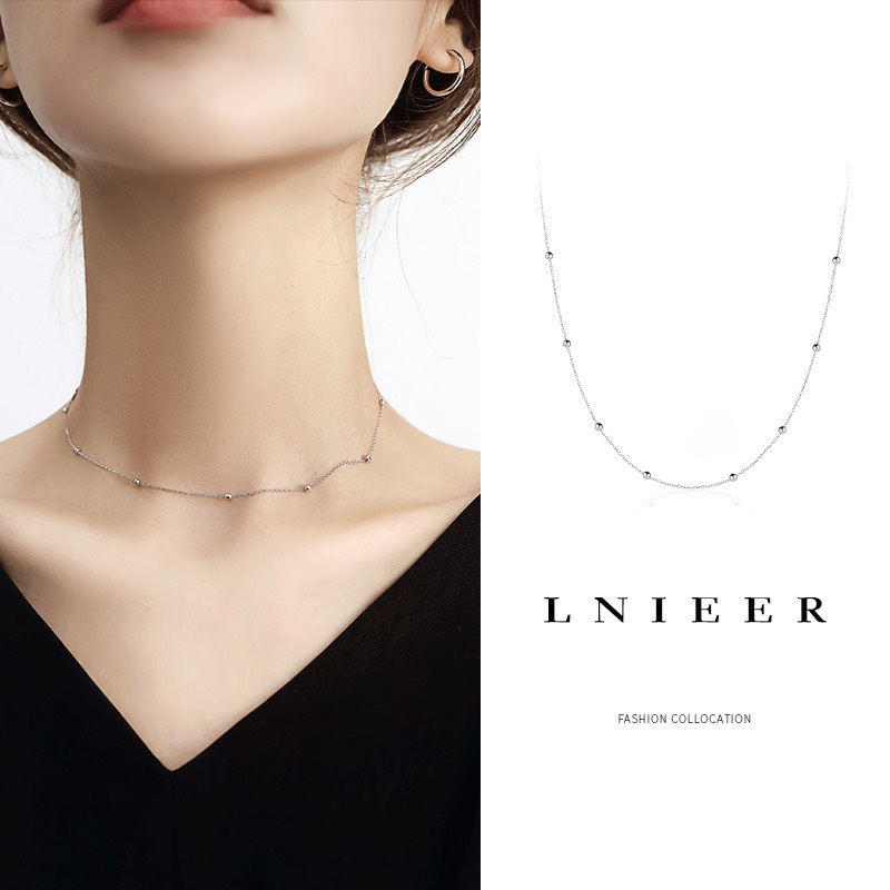 Dây chuyền hạt nữ sợi mảnh màu bạc chất liệu titan không gỉ