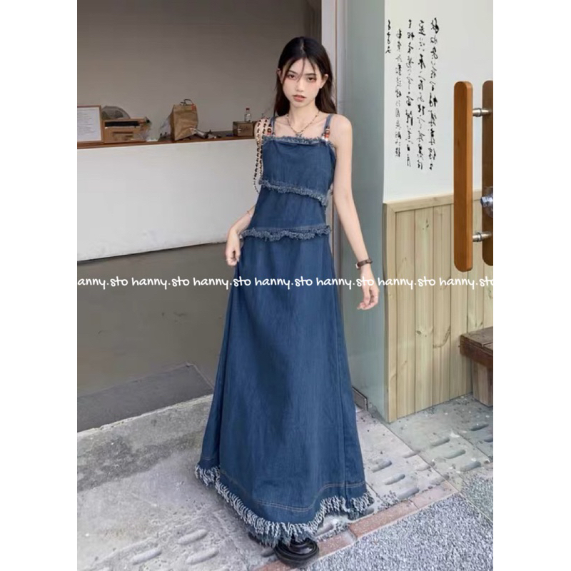 HANNY V8 Váy dây jeans xoè đuôi tua