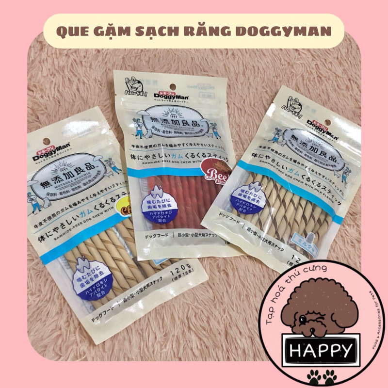 Que gặm xoắn DoggyMan cho chó vị phô mai sữa bò 120gr / Bánh thưởng gặm thanh dài Doggy Man cún 120g