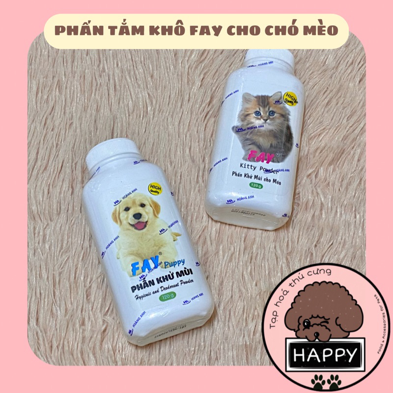HOẢ TỐC | Bột tắm khô FAY cho chó mèo 120gr / Phấn khô khử mùi làm sạch Puppy Kitty Powder - Tạp Hoá Thú Cưng Happy