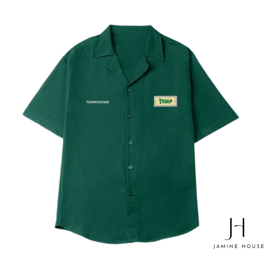 Áo Sơ Mi Tay Ngắn JAMINE HOUSE Form Rộng Thêu LOGO TEMP Ulzzang Unisex