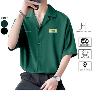 Áo Sơ Mi Tay Ngắn JAMINE HOUSE Form Rộng Thêu LOGO TEMP Ulzzang Unisex