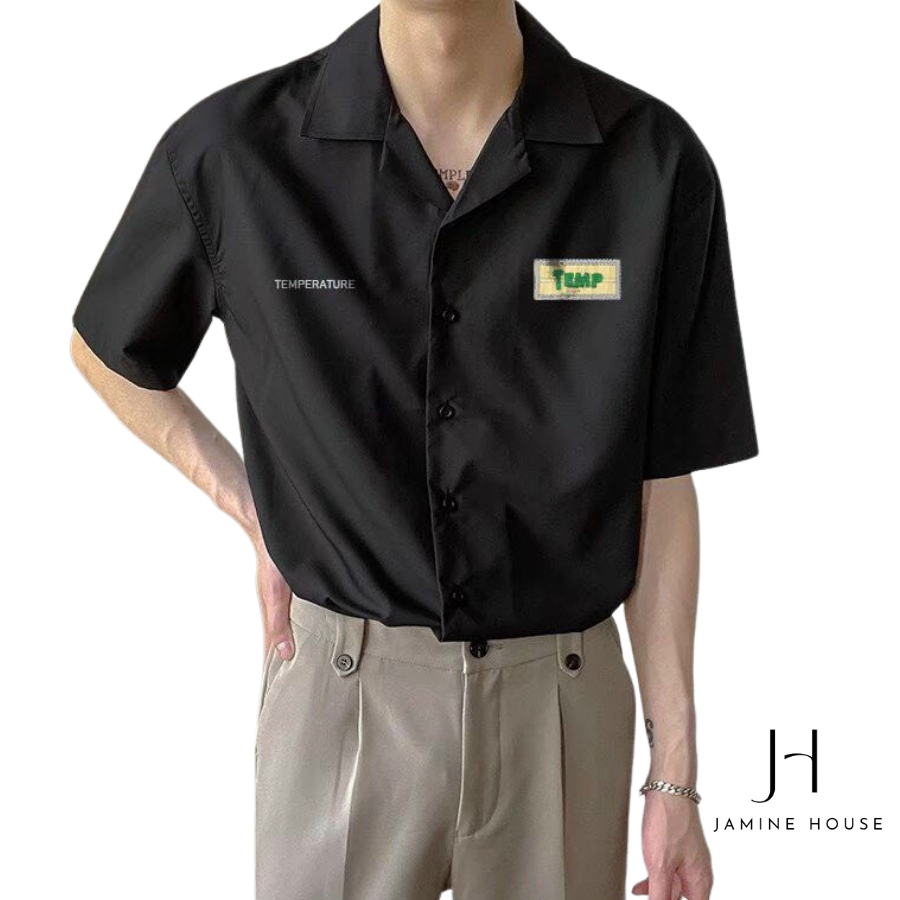 Áo Sơ Mi Tay Ngắn JAMINE HOUSE Form Rộng Thêu LOGO TEMP Ulzzang Unisex