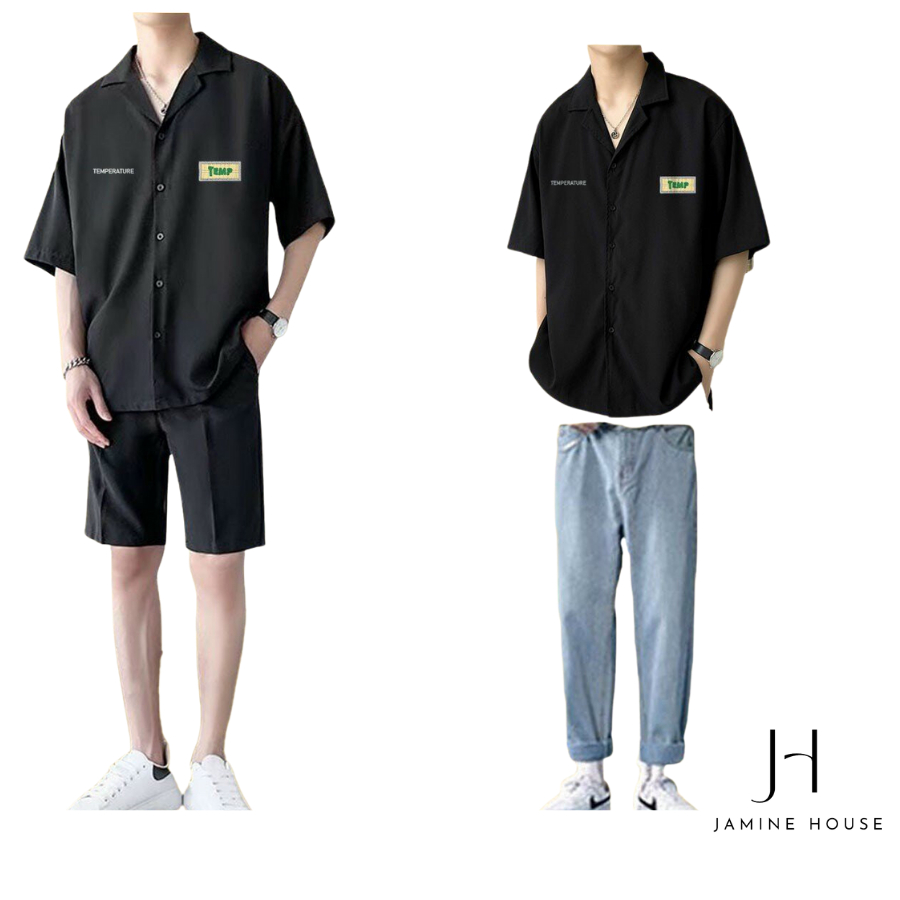Áo Sơ Mi Tay Ngắn JAMINE HOUSE Form Rộng Thêu LOGO TEMP Ulzzang Unisex