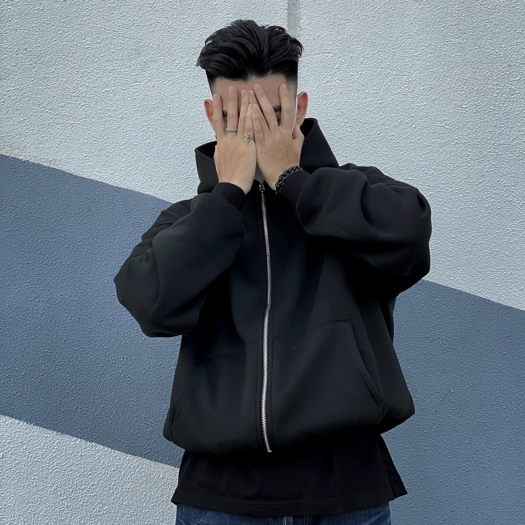 Áo hoodie zip boxy trơn unisex nỉ ngoại local brand - Áo khoác nỉ dây kéo form crop trơn nam nữ 5 màu  - MOUTEE.SG