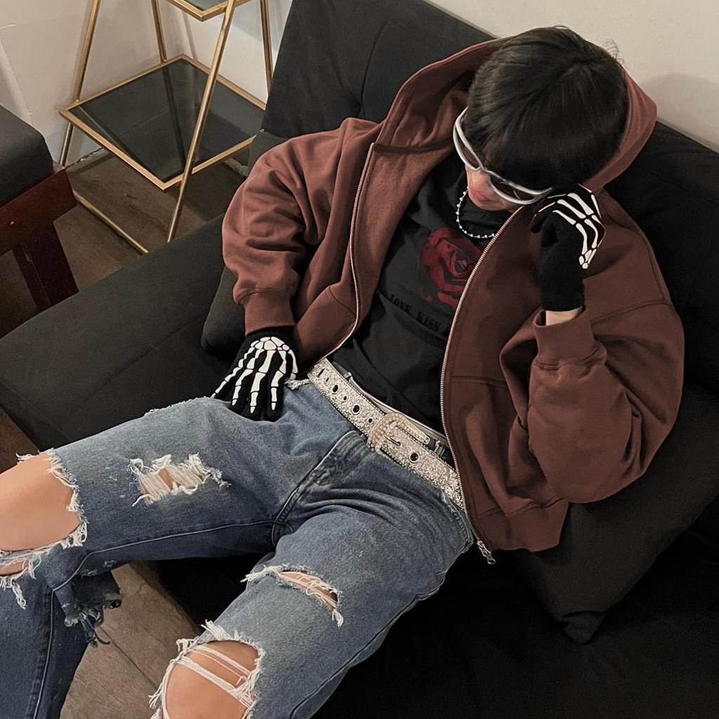 Áo hoodie zip boxy trơn unisex nỉ ngoại local brand - Áo khoác nỉ dây kéo form crop trơn nam nữ 5 màu  - MOUTEE.SG