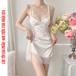 Váy ngủ sexy lụa cao cấp váy trơn phối ren quyến rũ gợi cảm sang chảnh chuchufashion vt03
