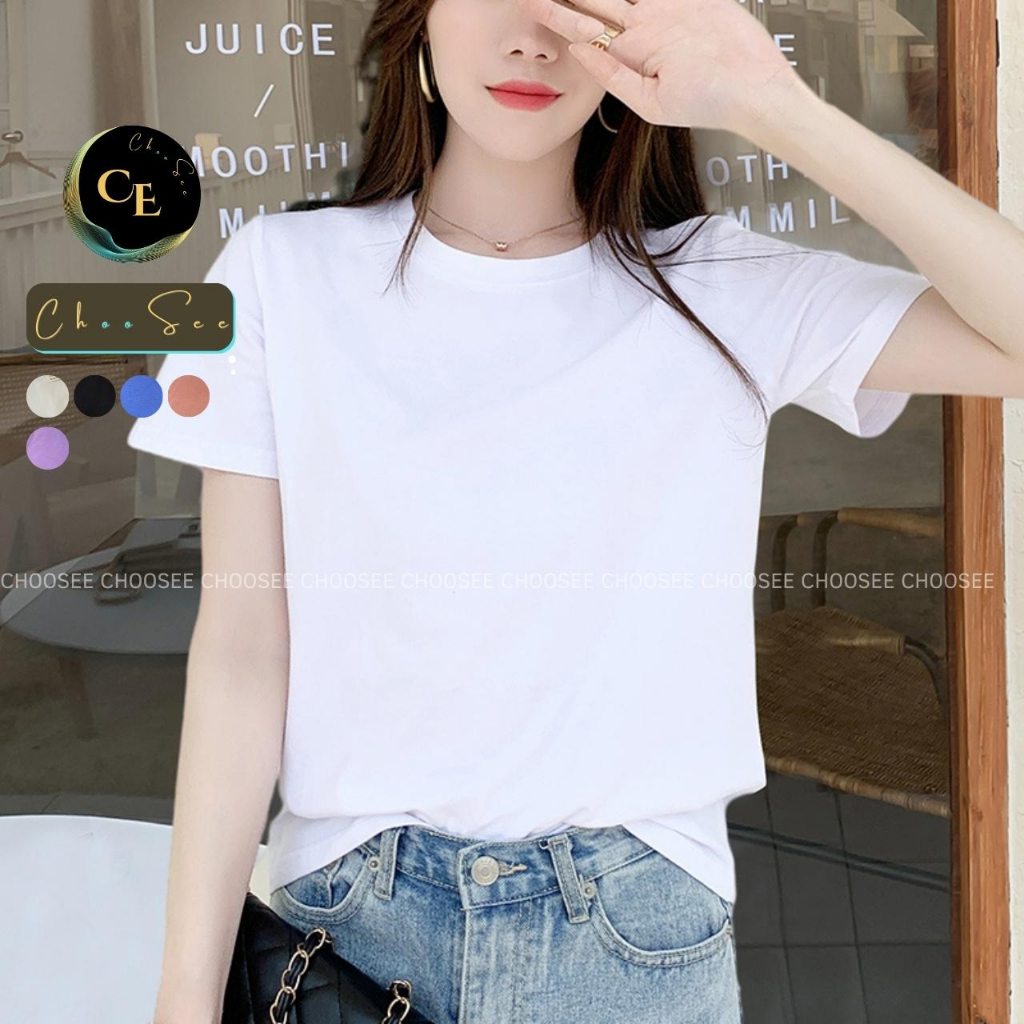 Áo thun nữ cổ tròn cộc tay chất cotton form đẹp áo phông trơn co giãn tốt màu đen trắng thời trang basic CHS207R