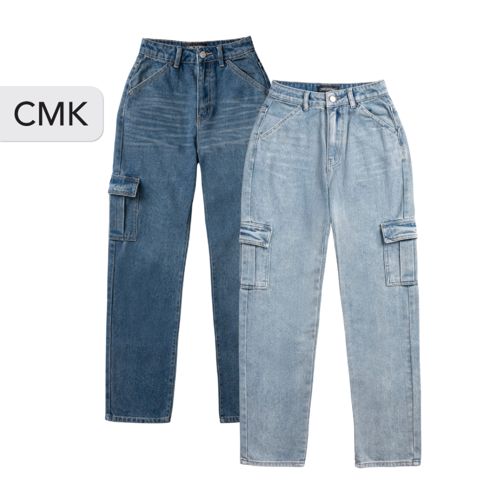 Quần jean túi hộp nữ CHICMONKI ống rộng lưng cao 2 màu - CMJ1100