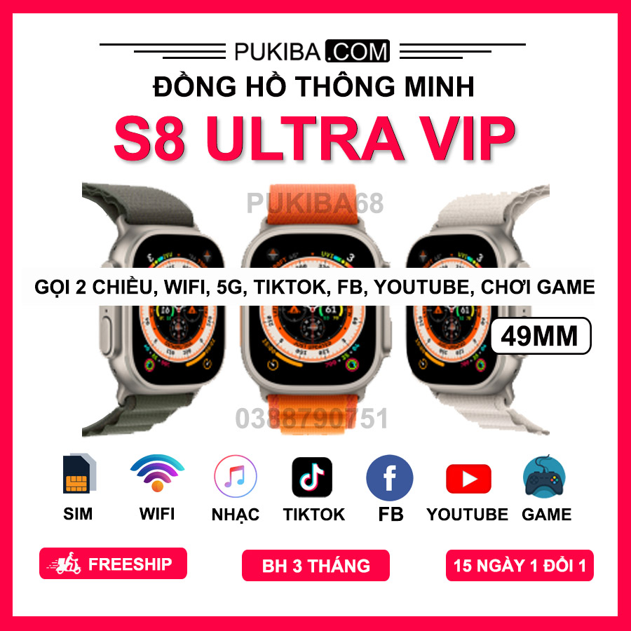 Đồng Hồ Thông Minh Pukiba S8 Ultra Vip Lắp Sim 4G, Nghe Nhạc, Chơi Game, Lướt TikTok, FB, Youtube, ... | BigBuy360 - bigbuy360.vn