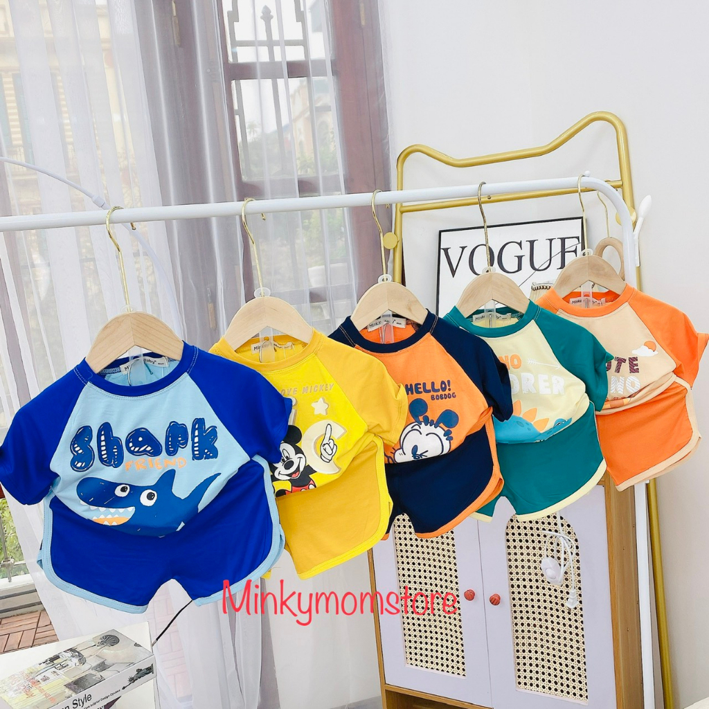 Bộ Cộc Tay Minkey Baby Chất Thun In Hình Dể Thương Cho Bé Trai -Bé Gái. Minky Mom