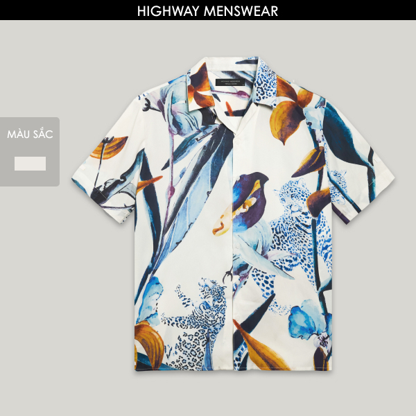 Áo sơ mi tay ngắn họa tiết mềm mịn Highway (Menswear) Flourish Blue