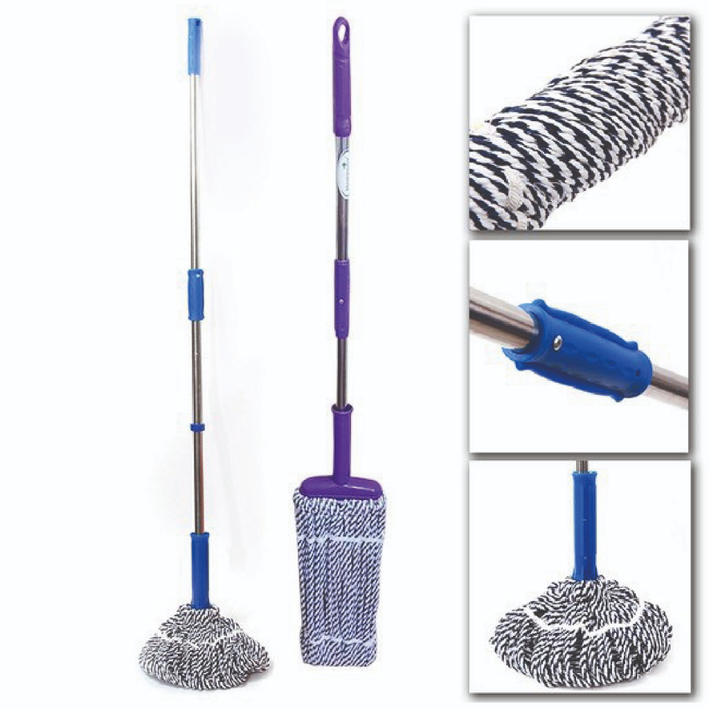 Chổi lau nhà vắt tay trợ lực Bình Minh dài 1.3M, chổi lau nhà tự vắt cây lau nhà vắt tay vải cotton thấm nước