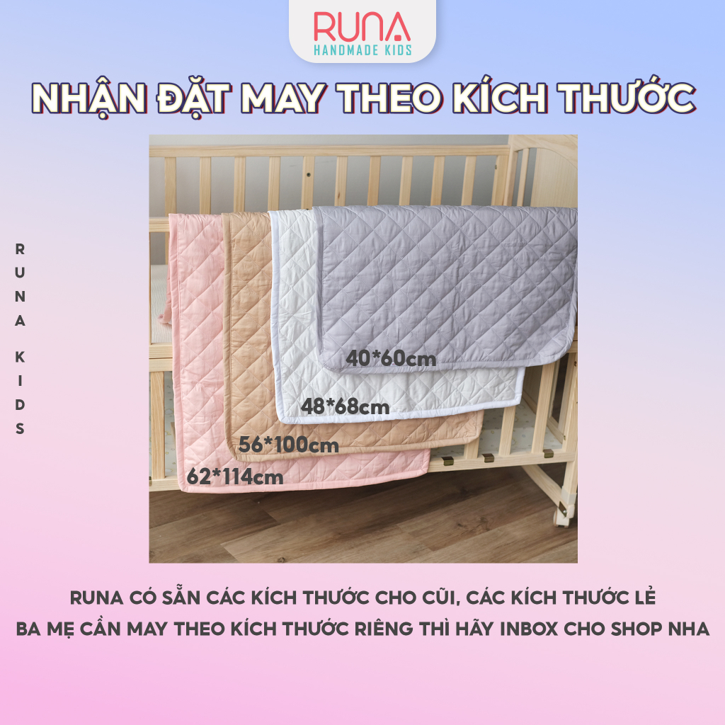 Thảm chống thấm cho bé RUNA KIDS Cotton Hàn 100% chần bông thấm hút tốt thoáng mát an toàn cho bé