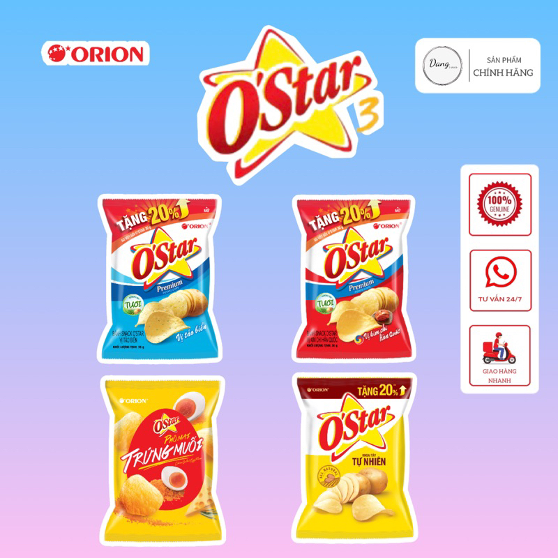 Snack Khoai Tây OStar Orion Đầy Đủ Vị : Tảo - Tự Nhiên - Kim Chi - Trứng Muối