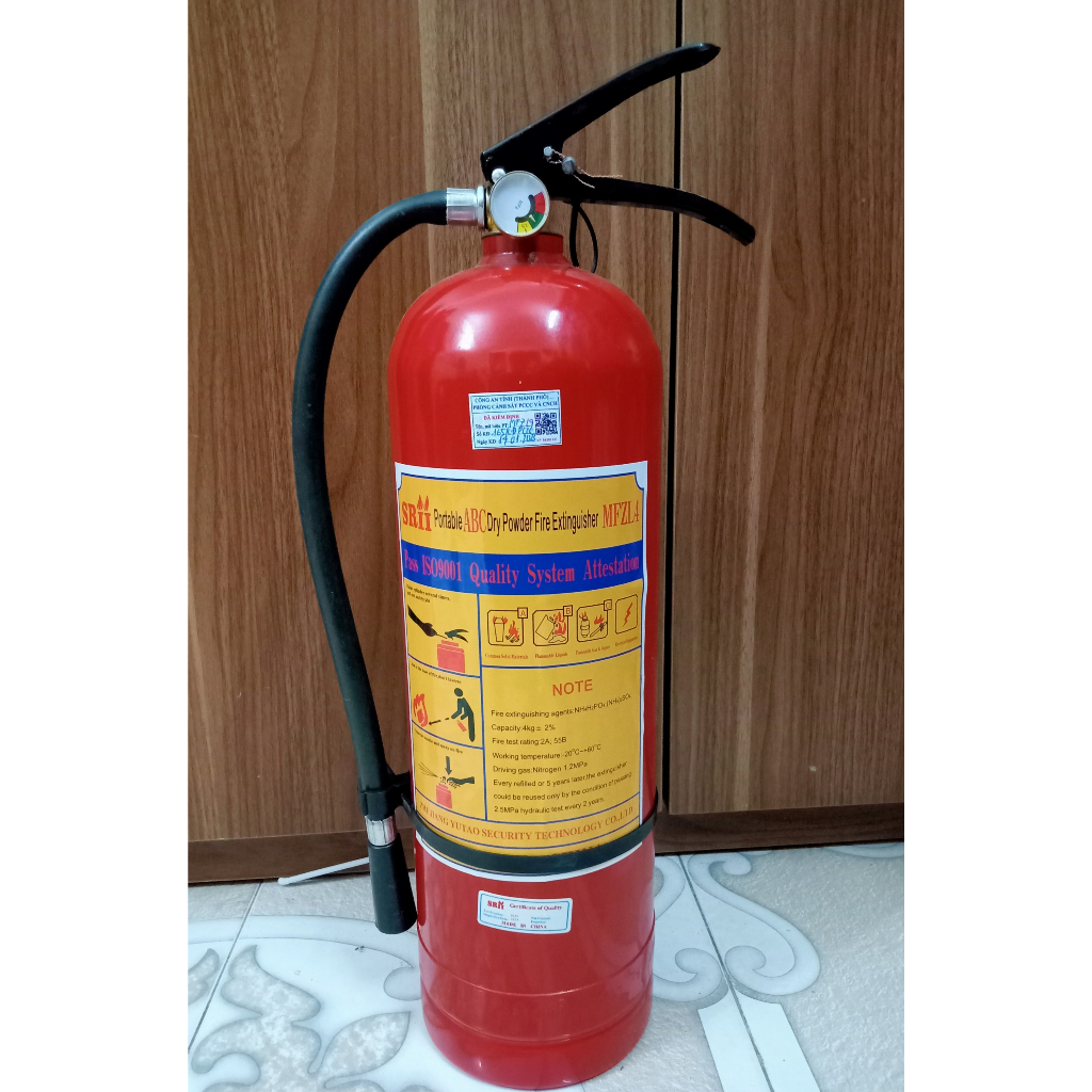 Bình chữa cháy bột 4kg ABC,Có kiểm định/Bình cứu hỏa 4kg abc dùng phù hợp cho gia đình, văn phòng, nhà xưởng
