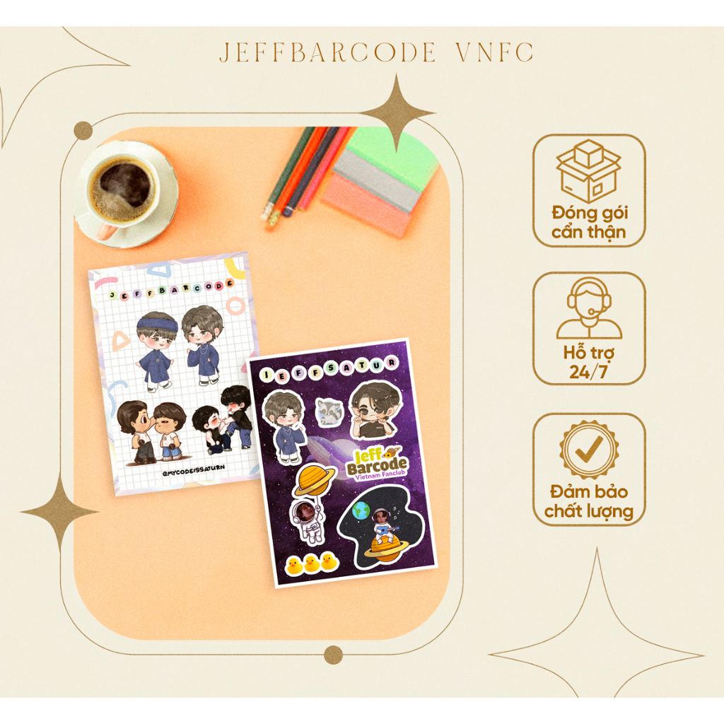 2 Mẫu Sticker dán Jeff + JB A5 JEFFBARCODE SHOP cán mờ, cán bóng [Có Video Ảnh Thật]