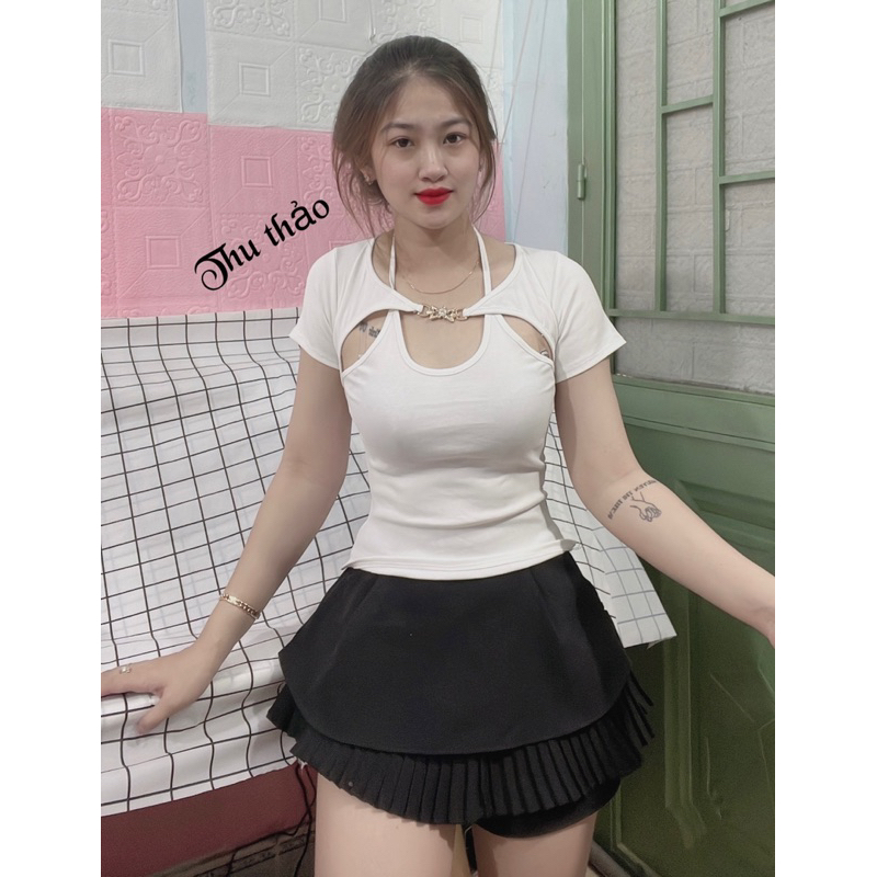 Áo thun body tay ngắn cột dâu kèm khuy