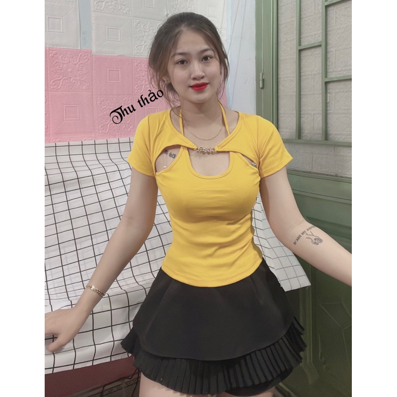 Áo thun body tay ngắn cột dâu kèm khuy