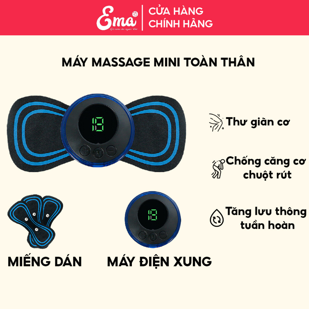 Miếng dán massage xung điện chống giãn tĩnh mạch EMS thiết kế nhỏ gọn giúp giảm đau mỏi cơ và tăng tuần hoàn máu
