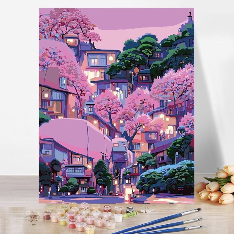 Tranh sơn dầu số hoá tự tô DIY khổ 40x50cm đã căng khung- Xứ sở thần tiên