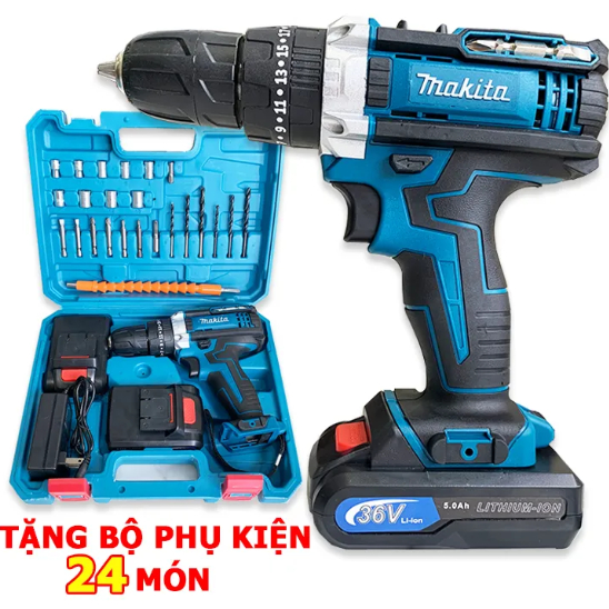 combo Máy khoan pin makita 36V 3 chức năng khoan tường,bắn vit,mở bulong- Tặng kèm 24 chi tiết