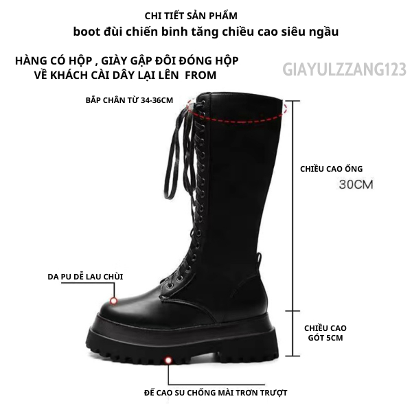 [ full hộp] boot đùi chiến binh tăng chiều cao đế 5.5cm siêu ngầu