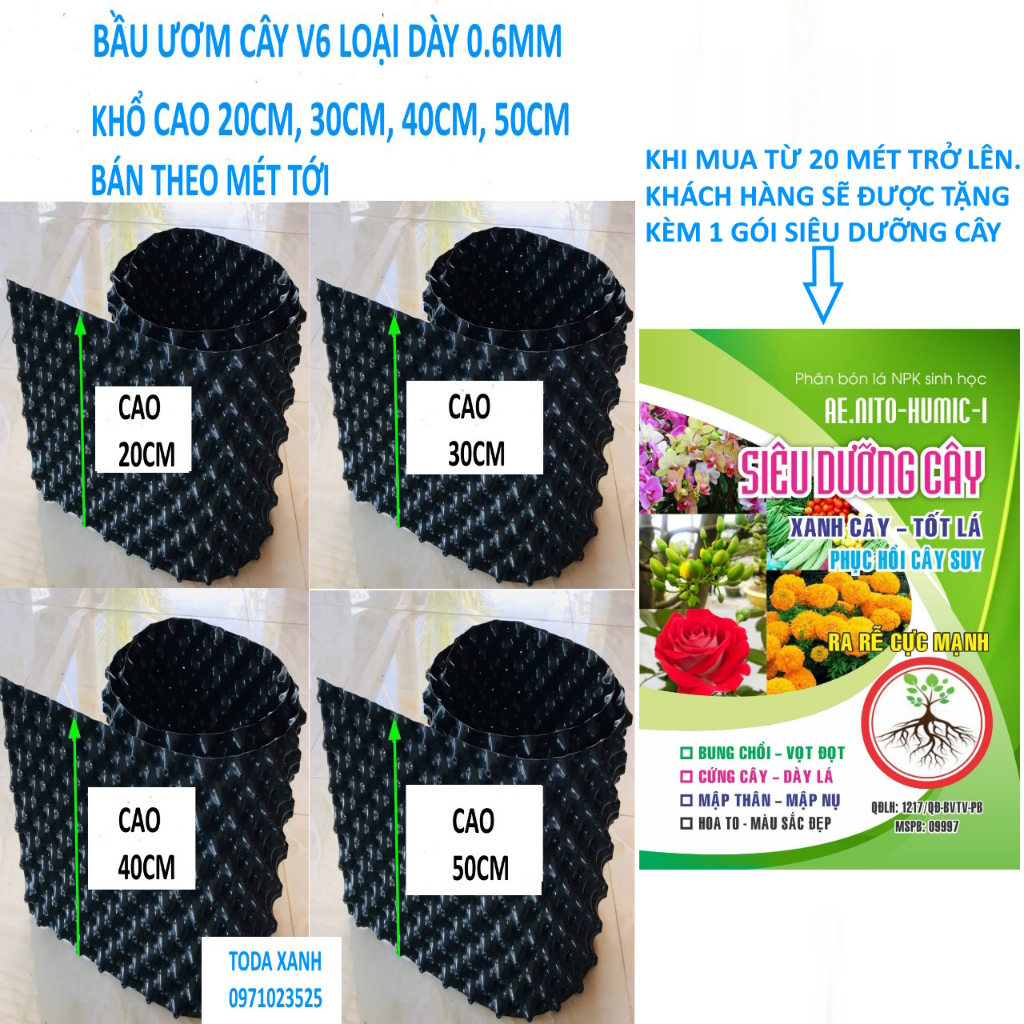 BẦU ƯƠM V6 20CM, 30CM, 40CM, 50CM. LOẠI DÀY 0,6MM. HÀNG CHUẨN VIETGROW. TẶNG KÈM 1 GÓI SIÊU DƯỠNG CÂY