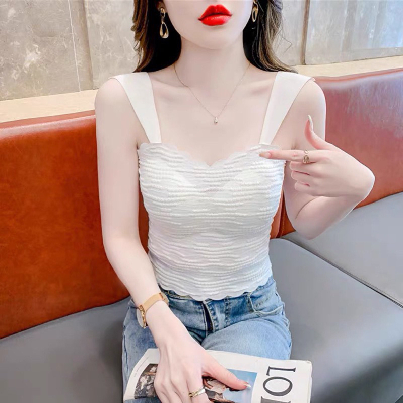 Áo bra 2 dây áo croptop có mút ngực mẫu mới 2023