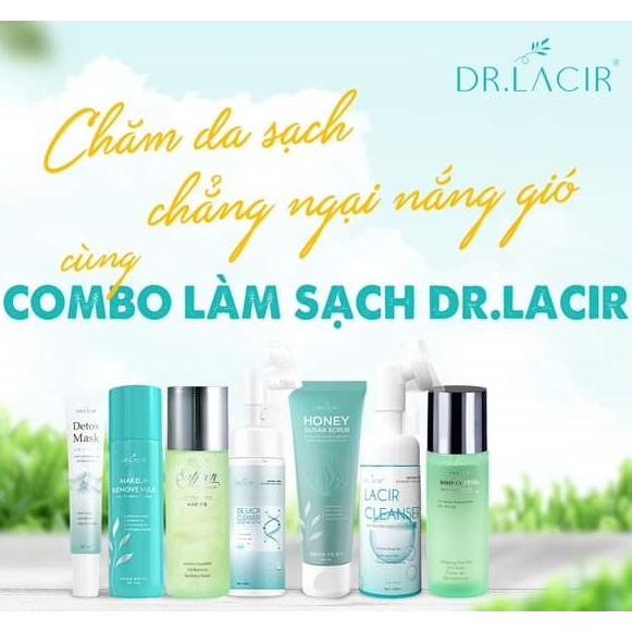 Combo bộ sản phẩm drlacir sữa rửa mặt sữa tẩy trang dịu nhẹ & tẩy da chết sinh học & mặt nạ thải độc detox mask dr lacir