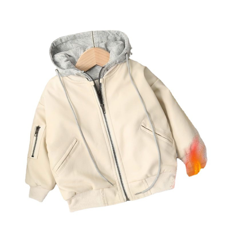 Áo khoác da trần bông siêu ấm, áo khoác mũ chùm cho bé