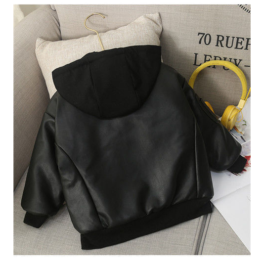 Áo khoác da trần bông siêu ấm, áo khoác mũ chùm cho bé