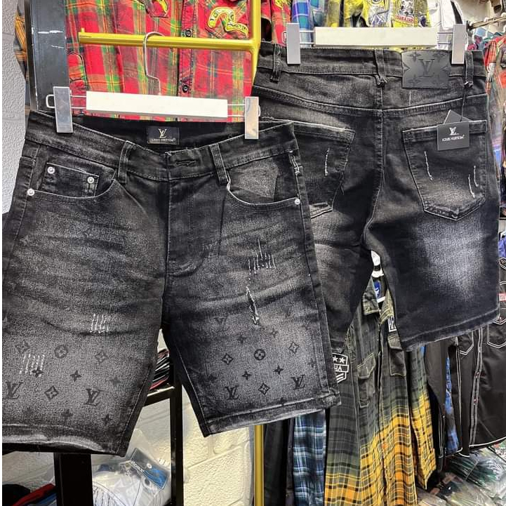 Quần short jean nam mẫu mới hoạ tiết L.V thời trang mẫu mới co dãn tốt