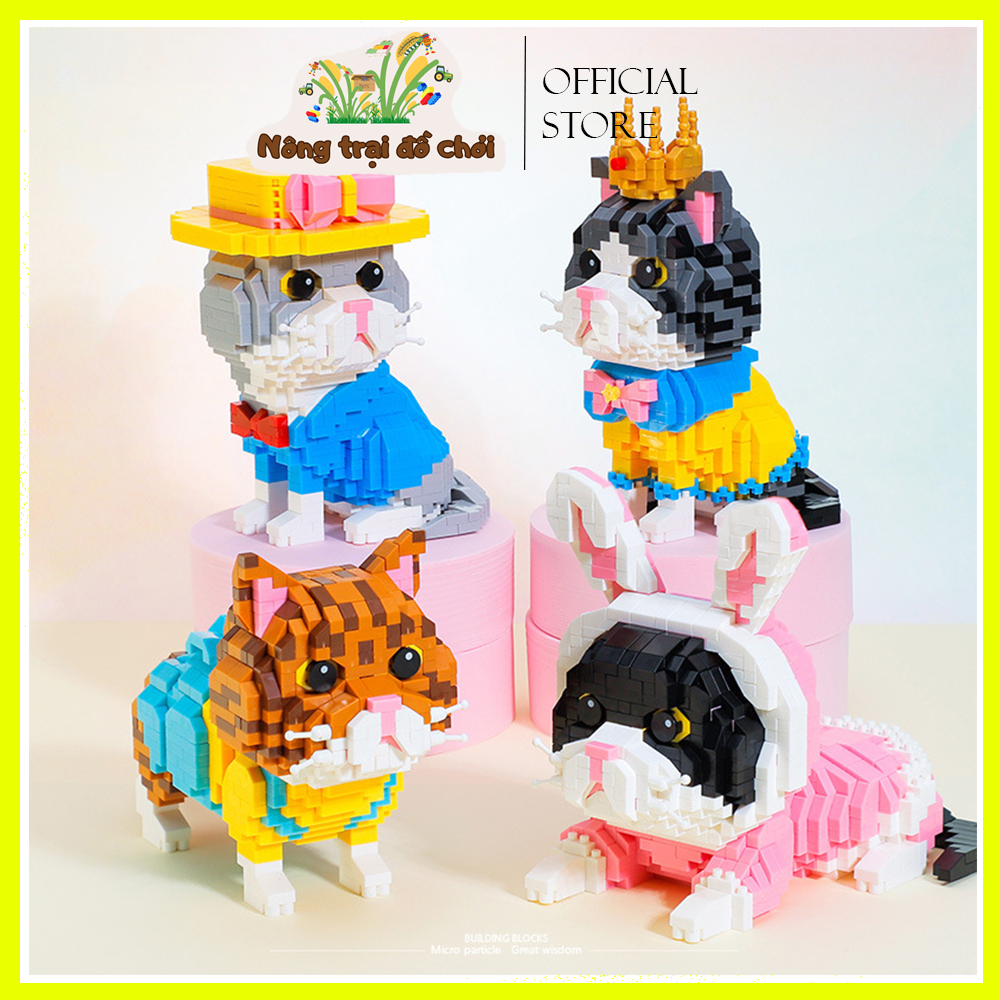 Mô hình lắp ráp le go mini MÈO HOÀNG THƯỢNG và CHÓ HUSKY xếp hình đáng yêu cho bé